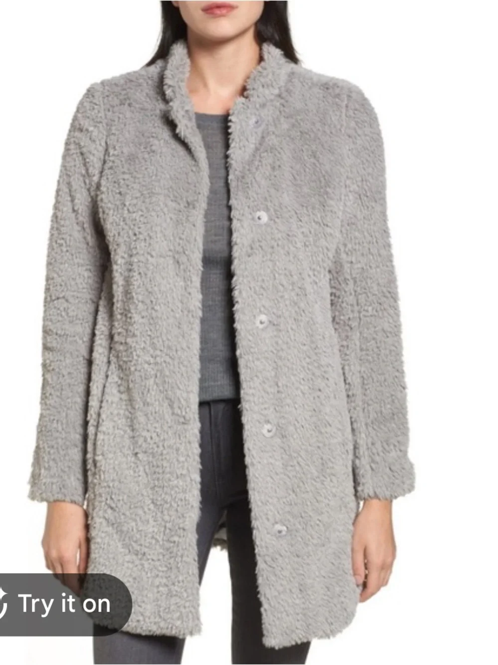 Kenneth Cole Cozy Faux Teddy Coat in Light Gray Sz S